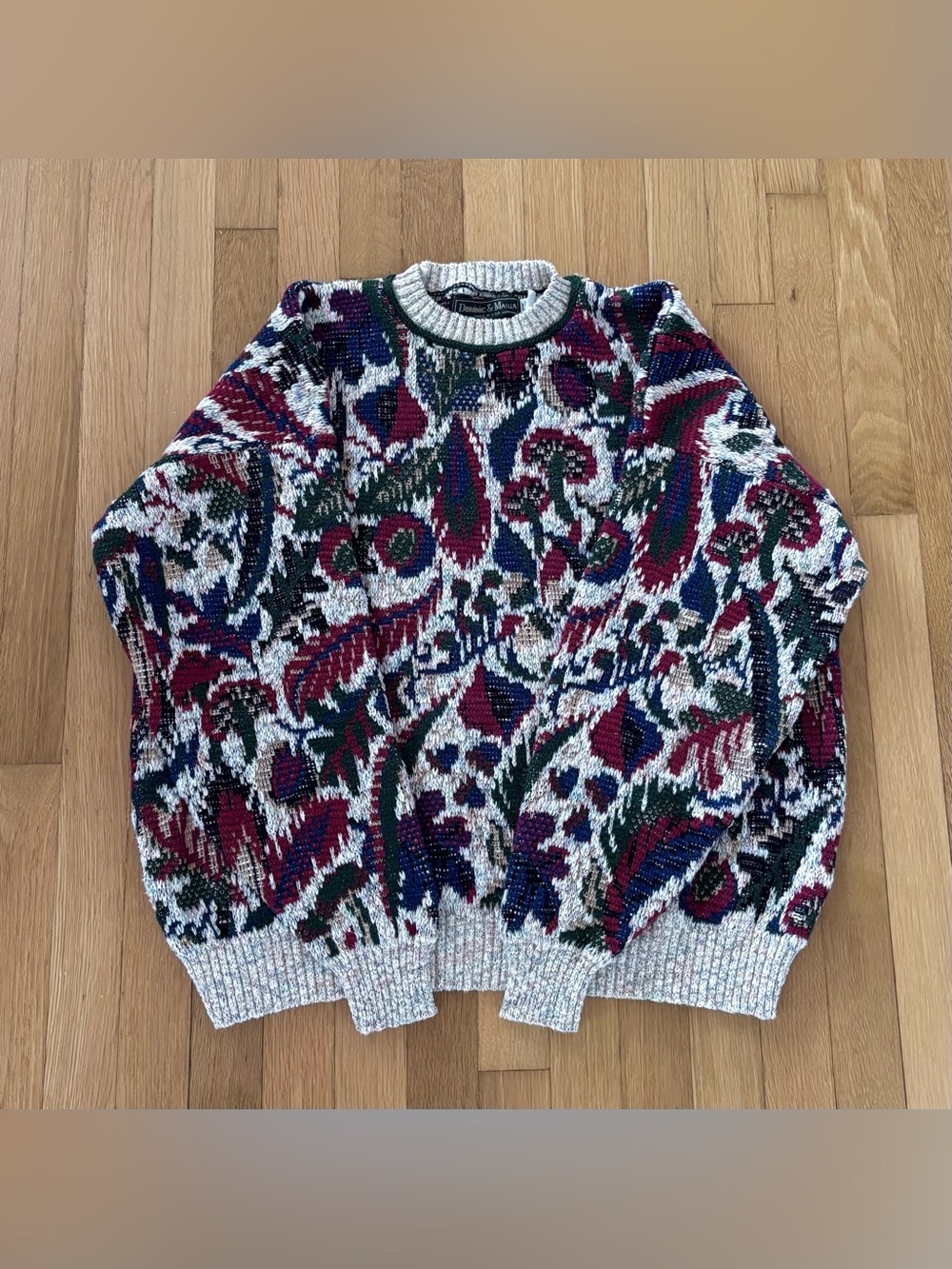 Vintage Chunky Sweater Knit 1980s Dominic And Maria Made In USA Mushrooms Floral